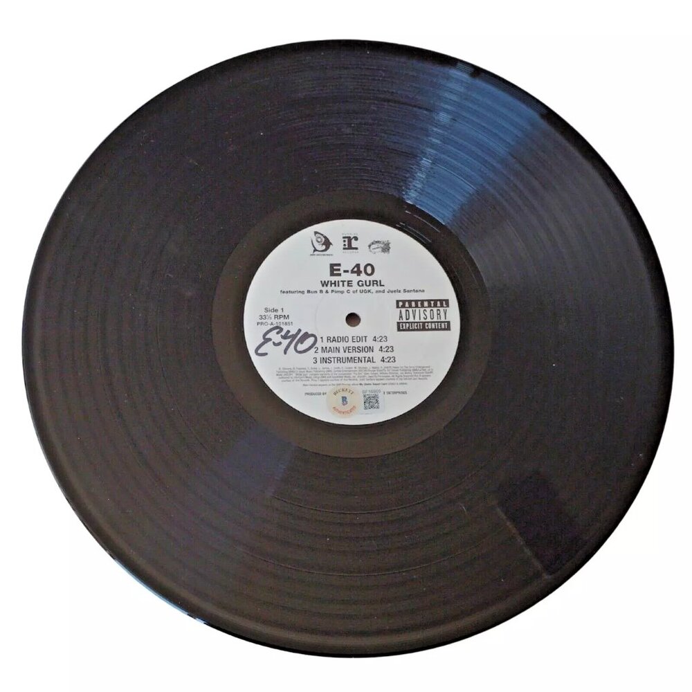 E-40 Signed White Gurl / Just Fn' Single Vinyl Record Album Vintage Rap Beckett